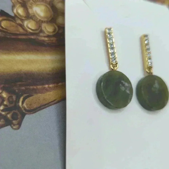 J Crew Jade Green Marble Disc Gold Tone Stud Earrings Womens - Picture 7 of 7